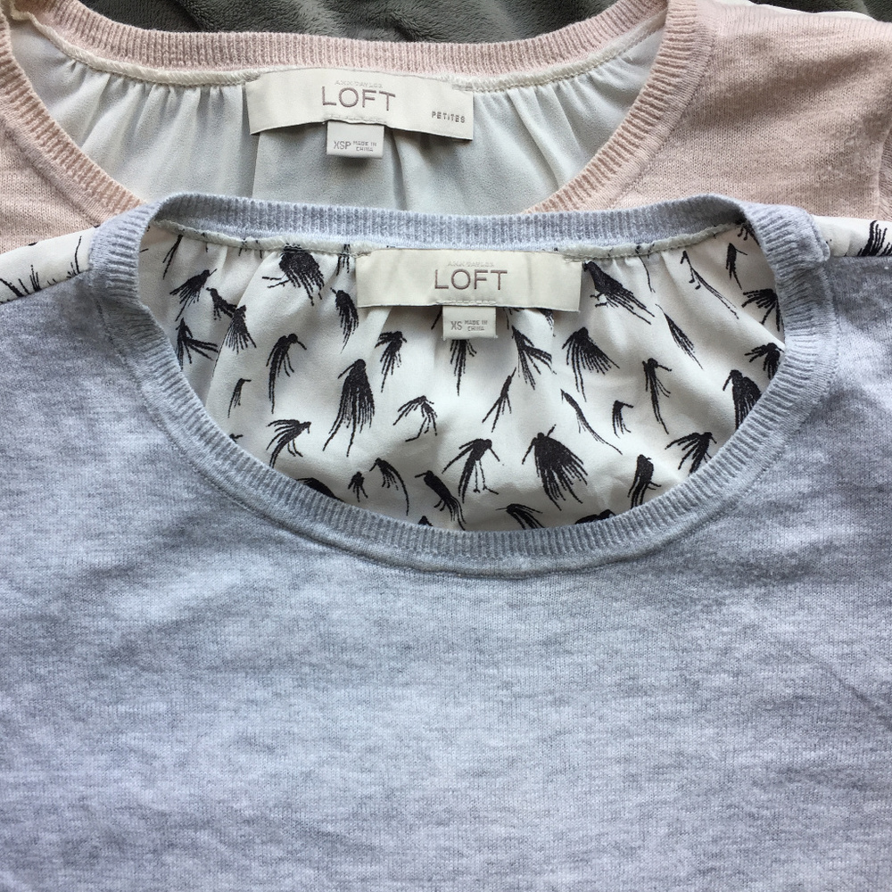 2 LOFT Mixed-Media Blouses - XS